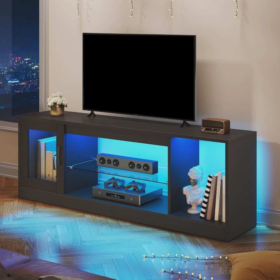 Mobile porta TV nero con illuminazione blu
