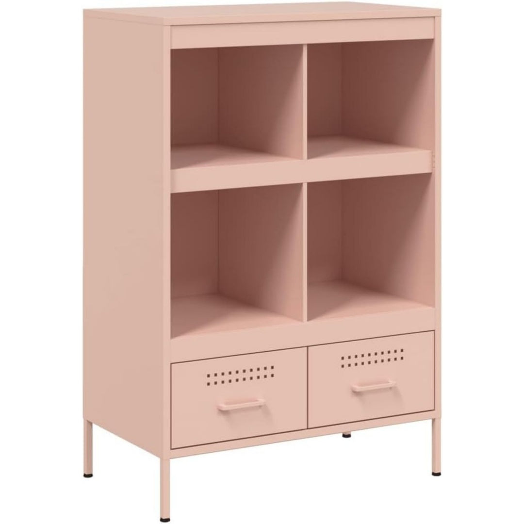 Credenza rosa con ripiani e cassetti