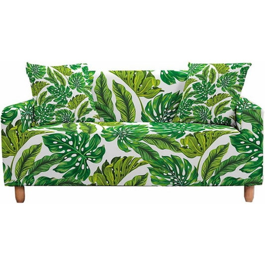 Copridivano verde e bianco con foglie tropicali