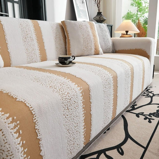 Copridivano bianco e beige a righe
