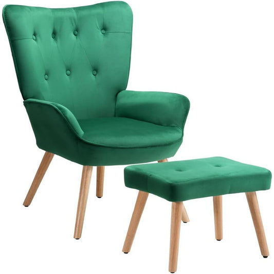 Poltrona confortevole con poggiapiedi con braccioli verde
