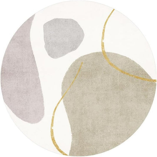 Tappeto rotondo crema con motivi grigi e beige