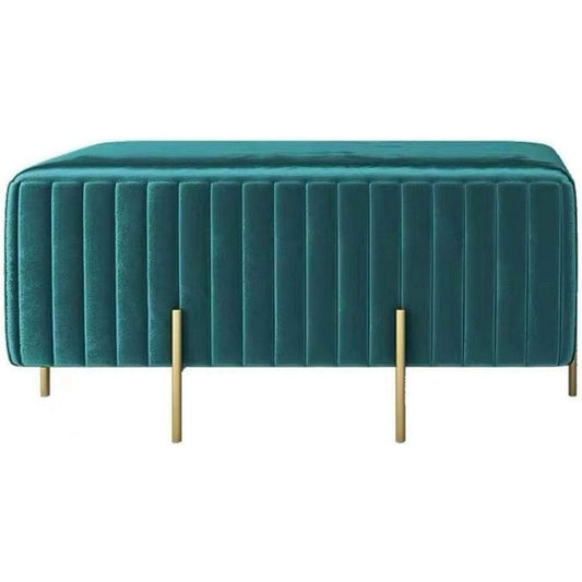 Panca imbottita verde petrolio con gambe oro
