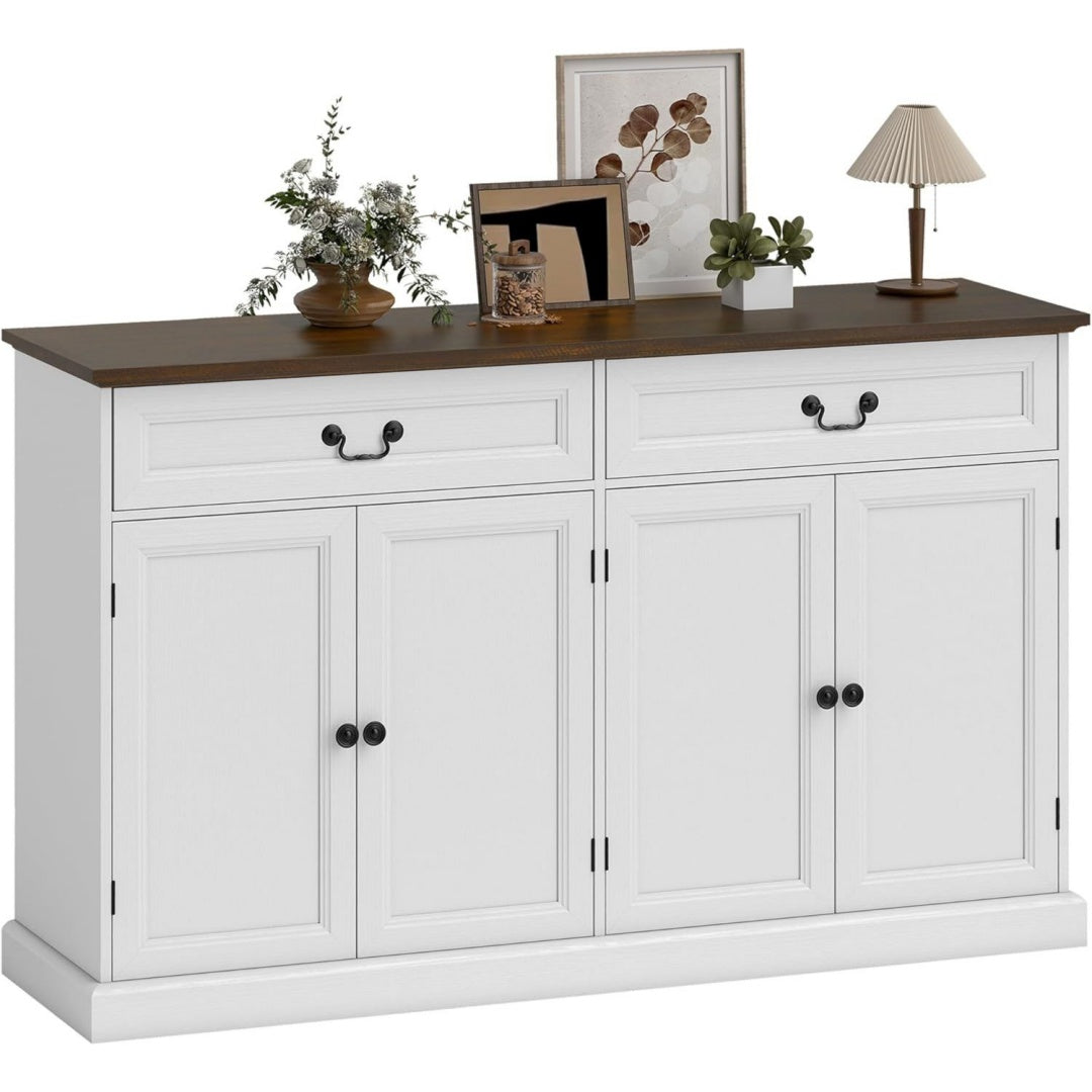 Credenza bianca con piano marrone