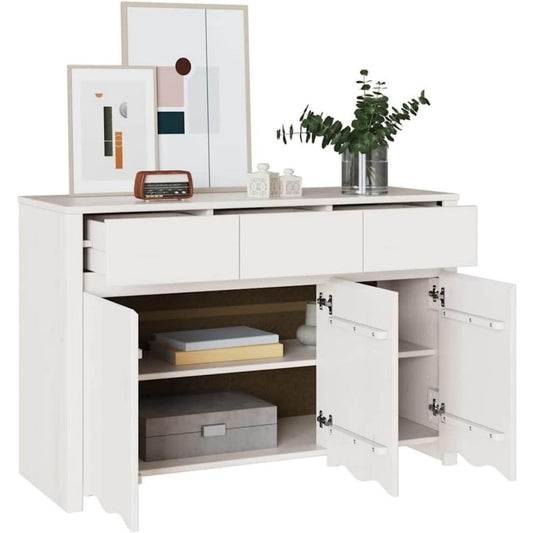 Credenza da soggiorno con cassetti in legno massello bianco